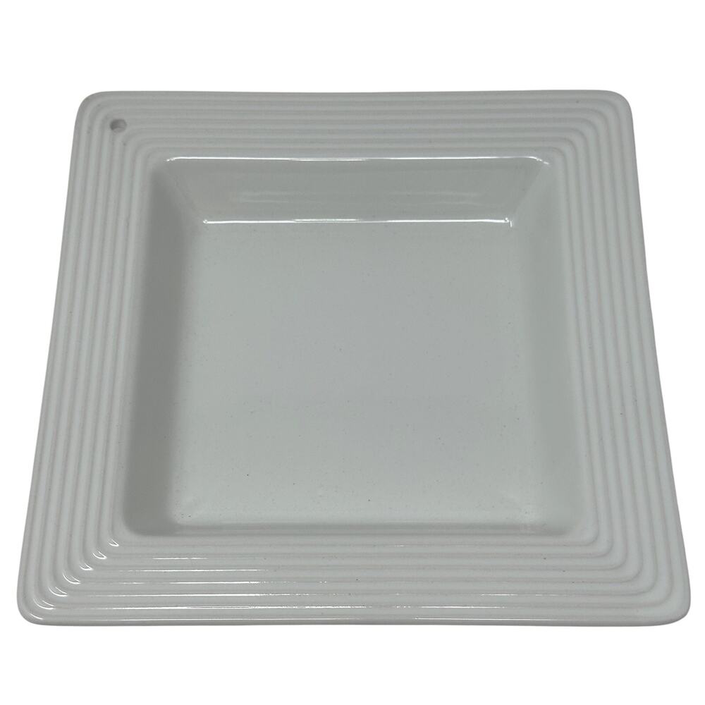Nora Fleming Pinstripe Napkin Holder Candy Dish White Stoneware 8.25” Square
